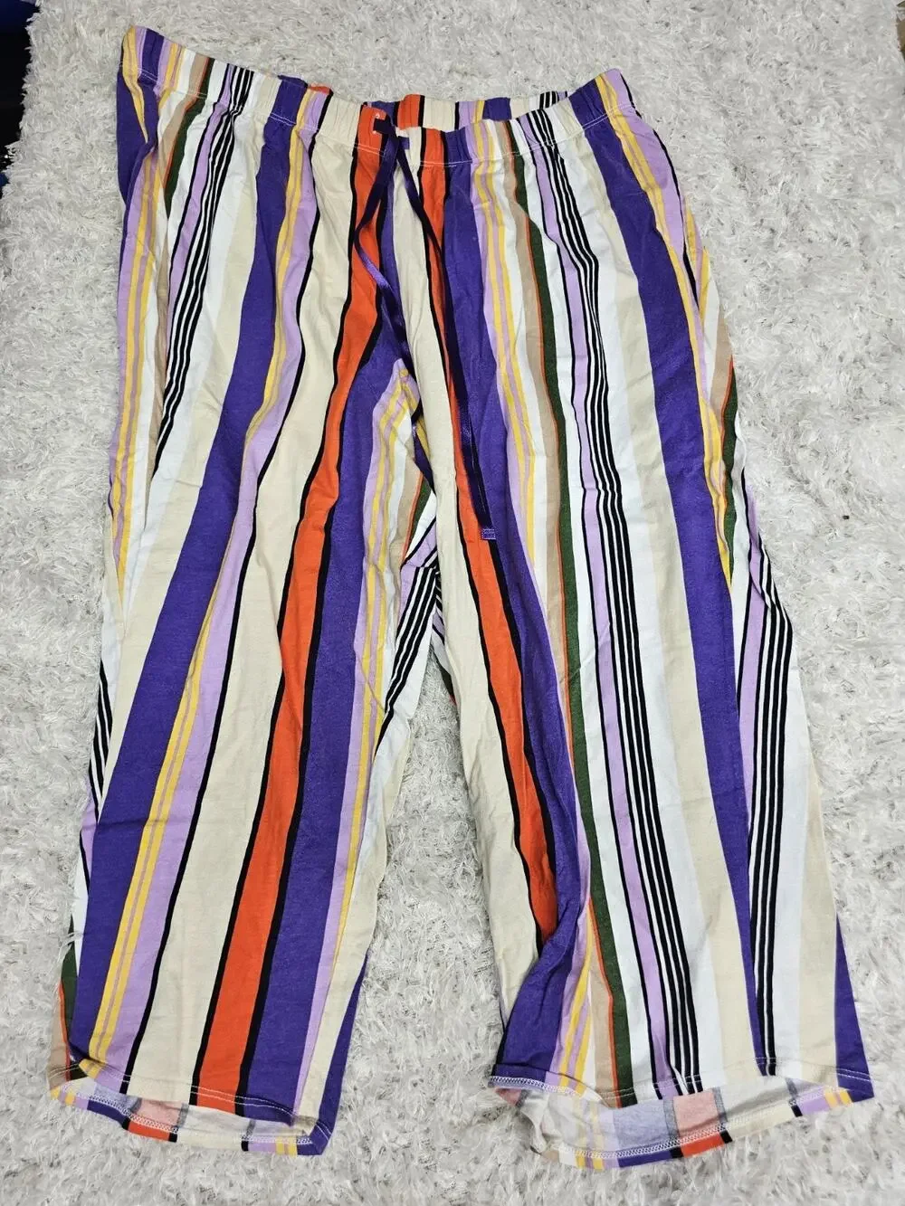Cacique Striped Pajama Pants Womens 18/20 Plus Size 100% Cotton Lounge Boho Wide